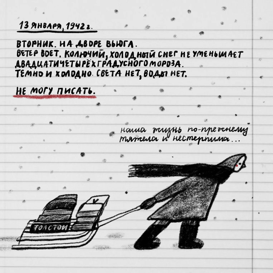 Иллюстрация военного дневника Ирины Хорошуновой. Художница: Лиля Матвеева.